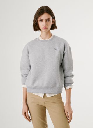 Pepe Jeans London Sweatshirt PEPE JEANS BABI, Damen, Gr. L, grau (marl grau), Sweatware, Obermaterial: 70% Baumwolle, 30% Polyester, unifarben, Rundhals, angesetztes B&uuml;