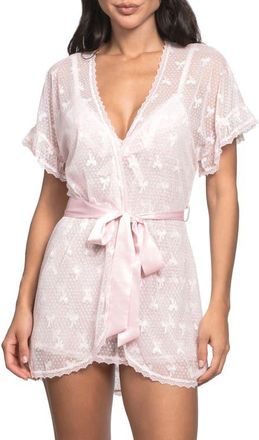 In Bloom by Jonquil Maggie Bow Mesh Wrap in Powder Pink at Nordstrom, Size X-Large