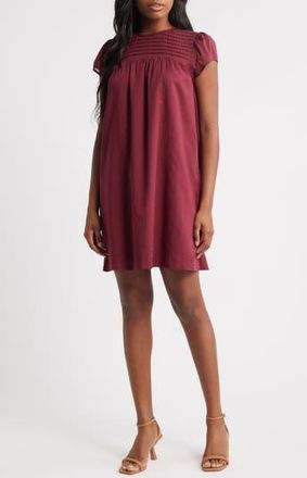 Charles Henry Pintuck Cotton Minidress in Burgundy at Nordstrom Rack, Size X-Small