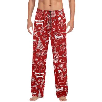 Generic Christmas Pyjama Pants for Men with Adjustable Drawstring Waist Soft Comfortable Sleepwear and Loungewear Christmas Printed Straight Leg Pyjama Bottom