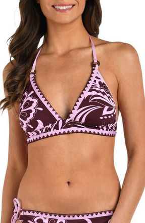 La Blanca Fiji Soft Band Embroidered Bikini Top in Dark Cherry at Nordstrom, Size 14