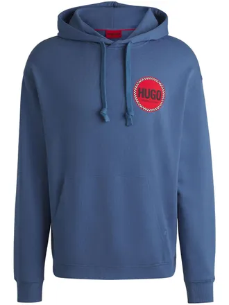 HUGO BOSS logo-print hoodie - men - Cotton - S - Blue