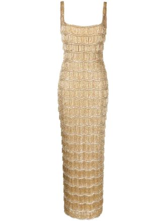 Rachel Gilbert Sadie fringed gown dress - Neutrals