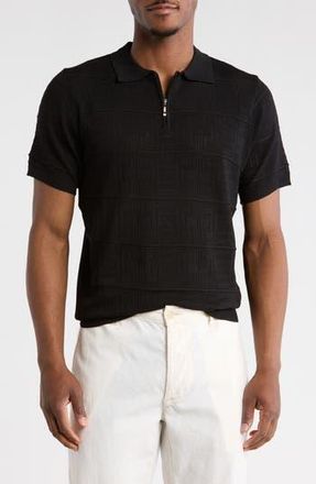 T.R. Premium Geometric Pointelle Half Zip Sweater Polo in Black at Nordstrom Rack, Size Xxx-Large