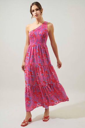 Sugarlips Smocked One Shoulder Lys Maxi Dress In Sao Paulo
