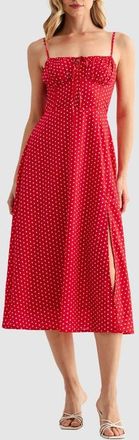 All in Favor Polka Dot Corset Bodice Midi Sundress in Red Ivory at Nordstrom, Size X-Small