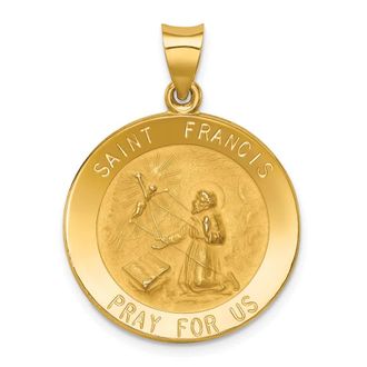 Diamond2Deal 14k Yellow Gold Polished and Satin St Francis Medal Hollow Pendant