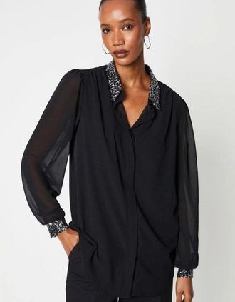 Principles Womens Principles Womens/Ladies Sequin Collared Blouse - Black - Size: 10