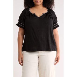 Max Studio Puff Sleeve Top in Black at Nordstrom Rack, Size 2X