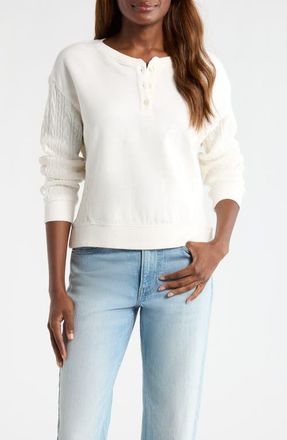 Lucky Brand Cable Stitch Sleeve Henley Top in Tofu at Nordstrom, Size Xx-Large