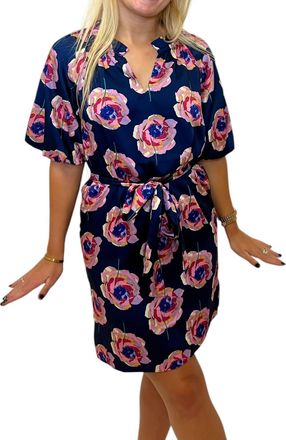 Jade Yoga Rosalia Puff Sleeve Dress In Navy/pink