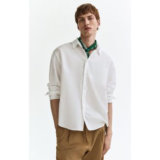 H&M Relaxed Fit Linen-blend Shirt in White at Nordstrom, Size Xx-Large