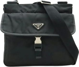 Prada Pre-owned Cross Body Bags, female, Black, Size: ONE SIZE Pre-owned Nylon Leather Shoulder Bag