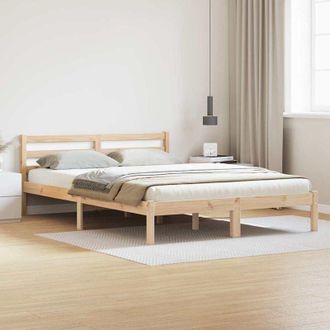vidaXL Bed Frame with Headboard Brown 220 x 140 cm Solid pine wood Vidaxl