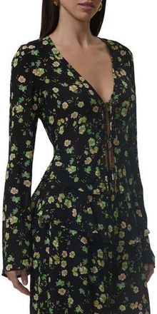 AFRM Tyra Tie Front Top in Citrus Daisy at Nordstrom Rack, Size Xx-Small