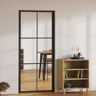 vidaXL Puerta Interior Vidrio Esg Y Aluminio Negro 93x201,5 Cm Vidaxl