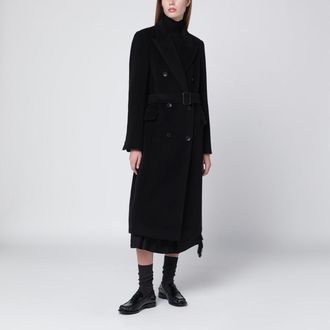 Tagliatore Black double-breasted coat with belt