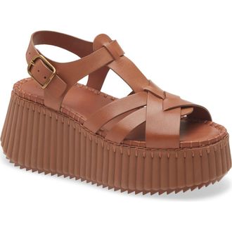 Chlo&eacute; Nama Wedge Platform Sandal in Ginger Brown at Nordstrom, Size 10Us