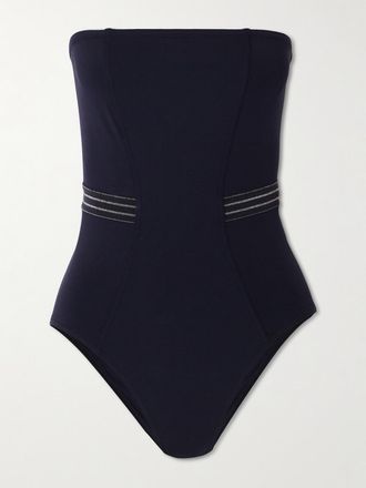 Eres Costume Da Bagno Senza Spalline Con Finiture In Gros-grain Metallizzato A Righe Evening Pétillant - Nero