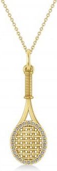Allurez Diamond Accented Tennis Racket Pendant Necklace 14K Yellow Gold (0.48ct)