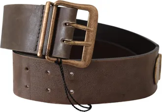 Ermanno Scervino Brown Leather Wide Bronze Buckle Waist Womens Belt