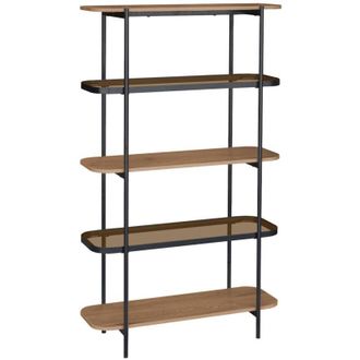 Sweeek Bookshelf, glass, wood decor and metal, 5 levels, natural, 90x34x155 cm - Smooky
