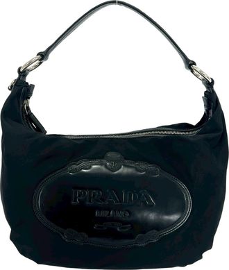 Prada Black Nylon Leather Shoulder Bag Tote Bag (Pre-Owned)