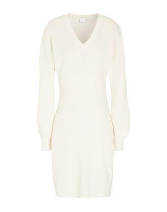 8 by YOOX ORGANIC COTTON V-NECK PUFF L/SLEEVE KNIT DRESS