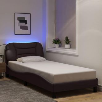 vidaXL Estructura De Cama Con Led Sin Colch&oacute;n Hvar Tela Marr&oacute;n Oscuro 90x200cm Vidaxl