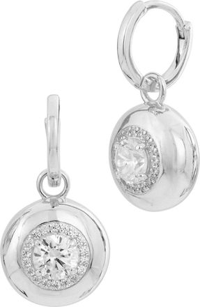 Savvy Cie Jewels RHODIUM PLATED OVER BRASS BEZEL DROP EARRINGS