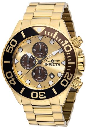 Invicta Grand Diver 48590 Heren Horloge - Quartz Uurwerk - Roestvrij Staal met gouden Wijzerplaat - 52mm