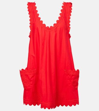 Juliet Dunn Embroidered cotton poplin minidress