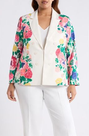 Tahari by ASL Floral Double Breasted Blazer in Ivory Multi at Nordstrom, Size 18W