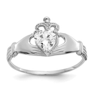 Diamond2Deal 14k White Gold White Cubic Zirconia Claddagh Heart Ring
