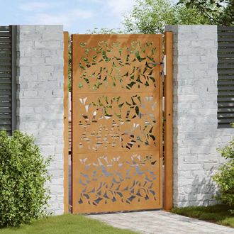 Berkfield Home Garden Gate 105x155 cm Weathering Steel Leaf Design in Brown