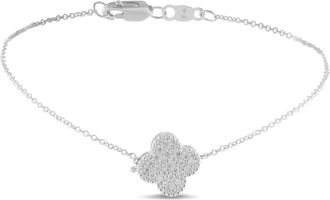 Luxury Bazaar 18kt witgouden armband met diamant en klaverblad patroon - Zilver