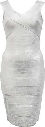 Hérve Léger Criss Cross Bandage Mini Dress in Silver Rayon