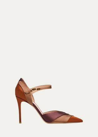 Gianvito Rossi 95mm Colorblocked Crepe Satin Ankle-Strap Pumps