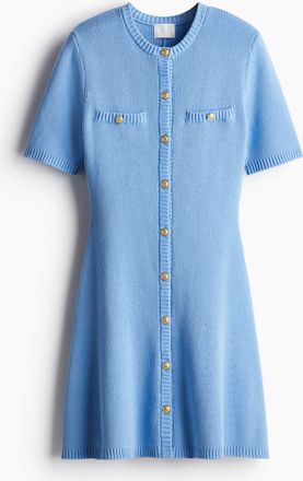 H&M Durchgeknöpftes Kleid in Rippstrick - Blue