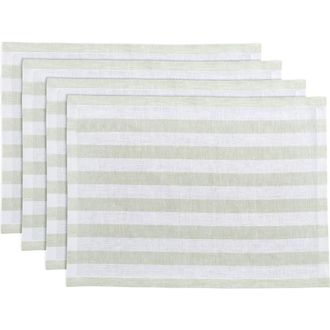 Solino Home Linen Placemats - Sorrento Stripe, 14 x 19 in Sage And White at Nordstrom, Size Medium