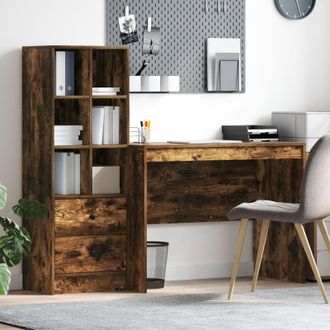 Berkfield Home Desk with Storage Smoked Oak Engineered Wood in Brown