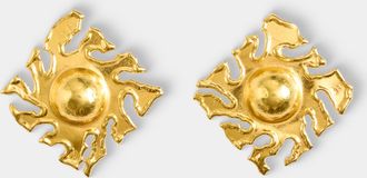Mahnaz Collection Womens Vintage 1980 Jean Mahie French 22-Karat Yellow Gold Clip-On Earrings