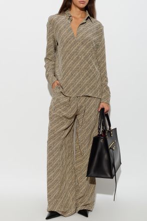 Balenciaga Silk Shirt With Monogram, Womens, Brown
