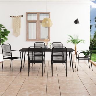 vidaXL Set De Comedor De Jard&iacute;n 7 Pzas Cuerda De Algod&oacute;n Y Acero Negro Vidaxl