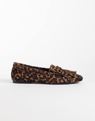 Asos Moxen - Mocassini premium in vera pelle cavallino con frange e stampa leopardata-Multi