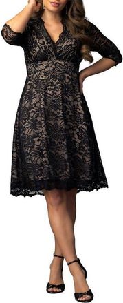 Kiyonna Mademoiselle A-Line Lace Cocktail Dress in Black & Nude at Nordstrom, Size X-Large