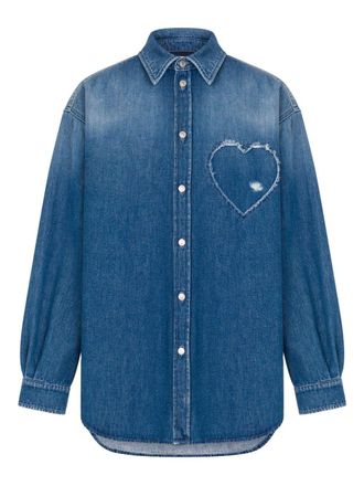 Moschino Frayed Heart-Patch Denim Shirt