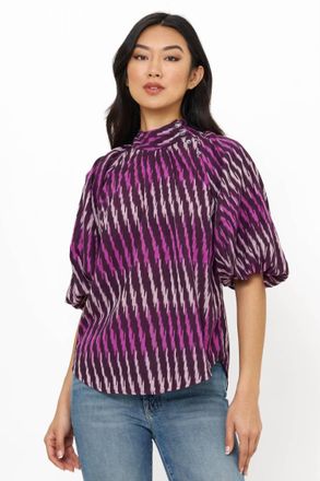 Oliphant Button Neck Blouse In Ikat Purple