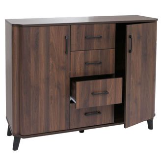 Hhg [nunca Usado] C&oacute;moda Hhg-784, Aparador, 4 Cajones, 2 Puertas, Mdf, 92 X 120 X 40 Cm, Acabado En Nogal