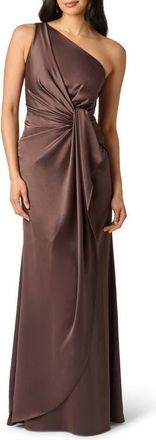 Adrianna Papell One-Shoulder Matte Satin Gown in Dark Brown at Nordstrom, Size 10